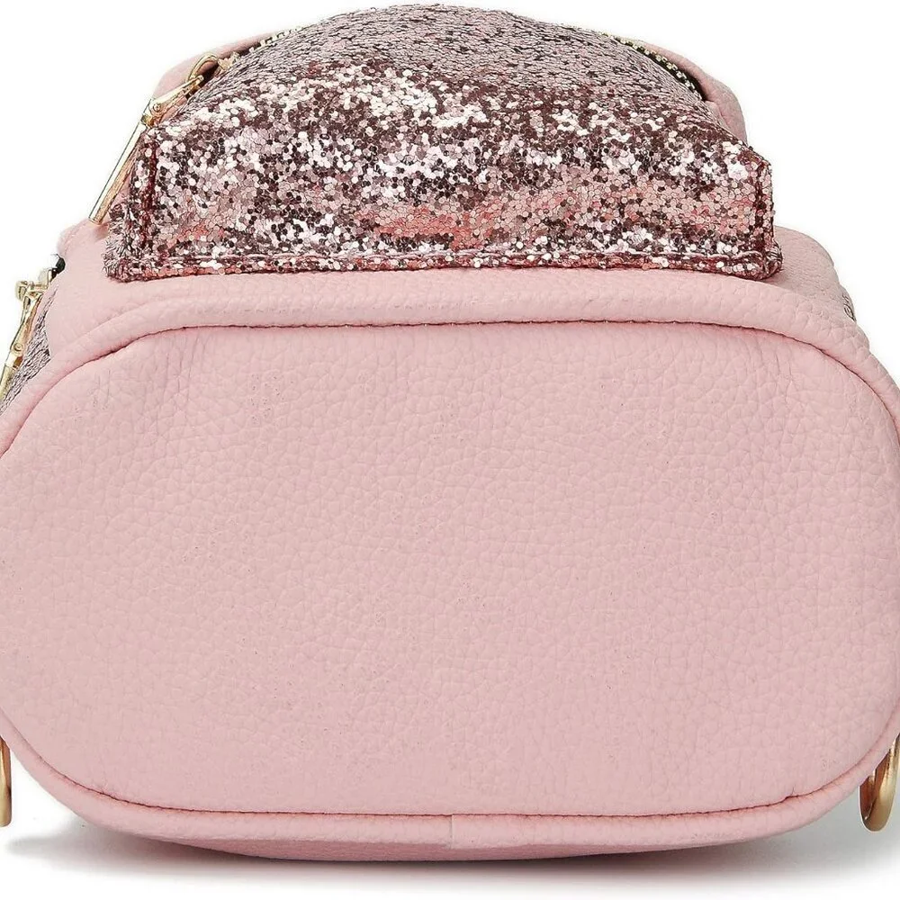 Women Girl Bling Mini PU Leather Backpack Convertible Crossbody Purse